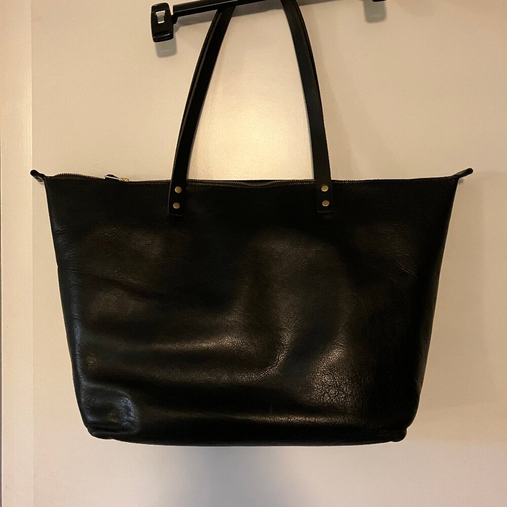 Portland Leather Goods OS Pebbled Black Zippered Tote - Picture 2 of 5